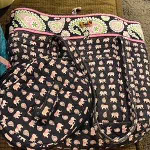 Very Bradley Pink Elephant Bag and Cosmetic Bag